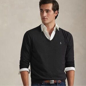 Polo Ralph Lauren V-neck Sweater Pima Cotton 
Marled Browns Size L